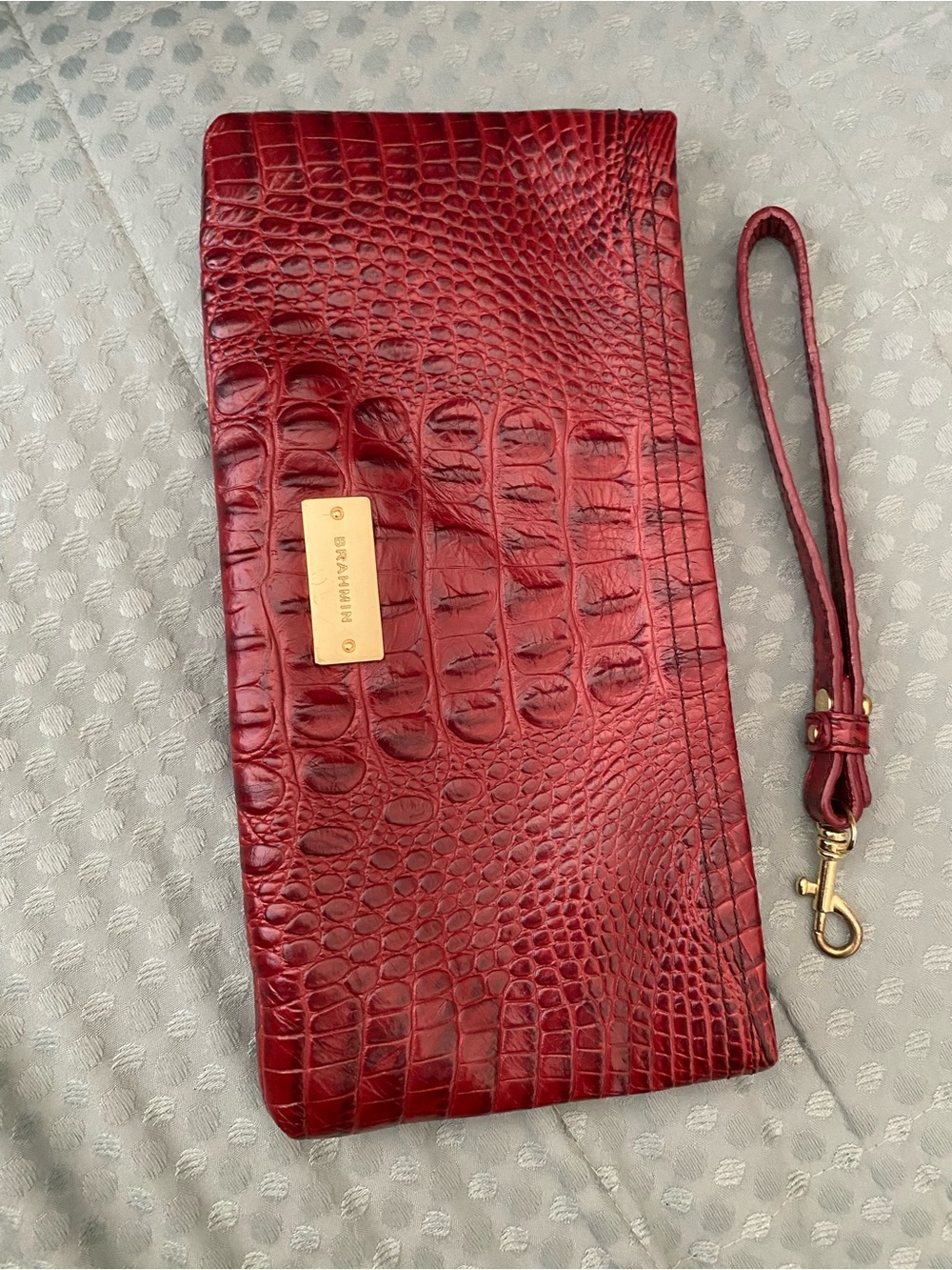 Brahmin Red Croc Embossed Leather Wristlet Clutch Project Repair As Is